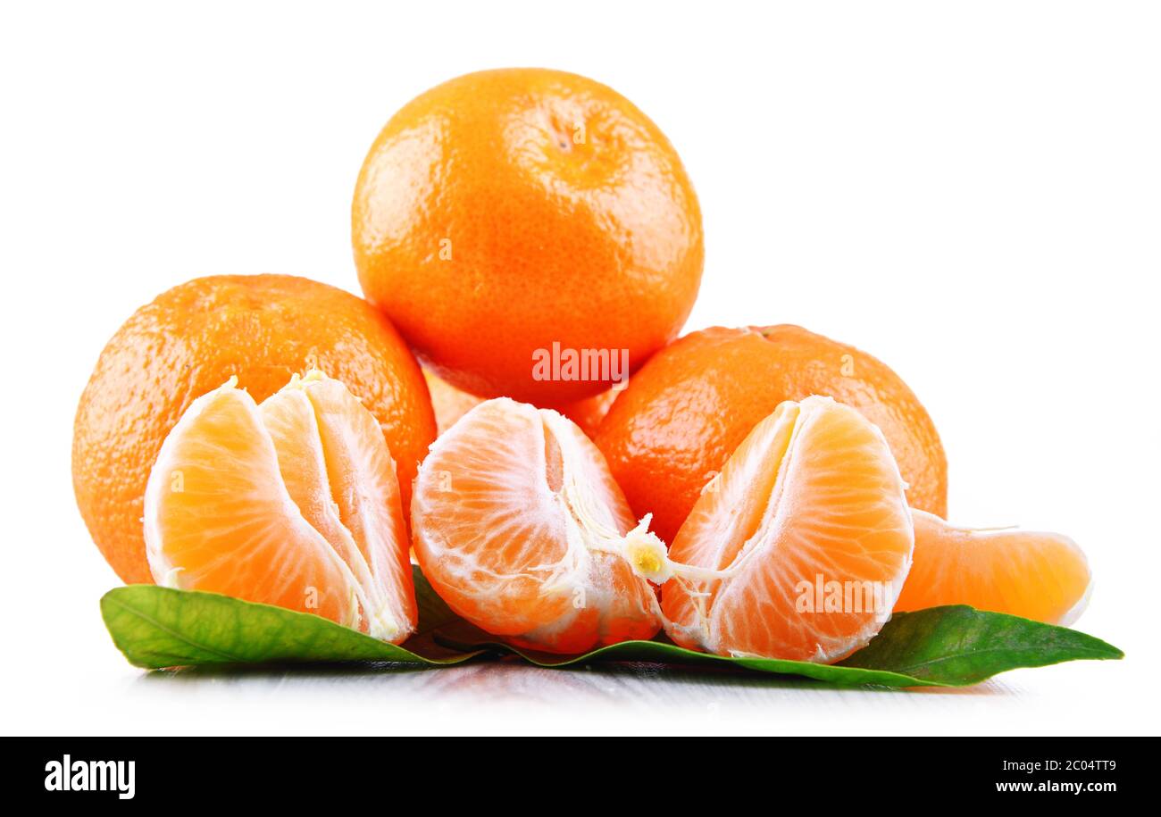 Composition with tangerines isolated on white background. Stock Photo