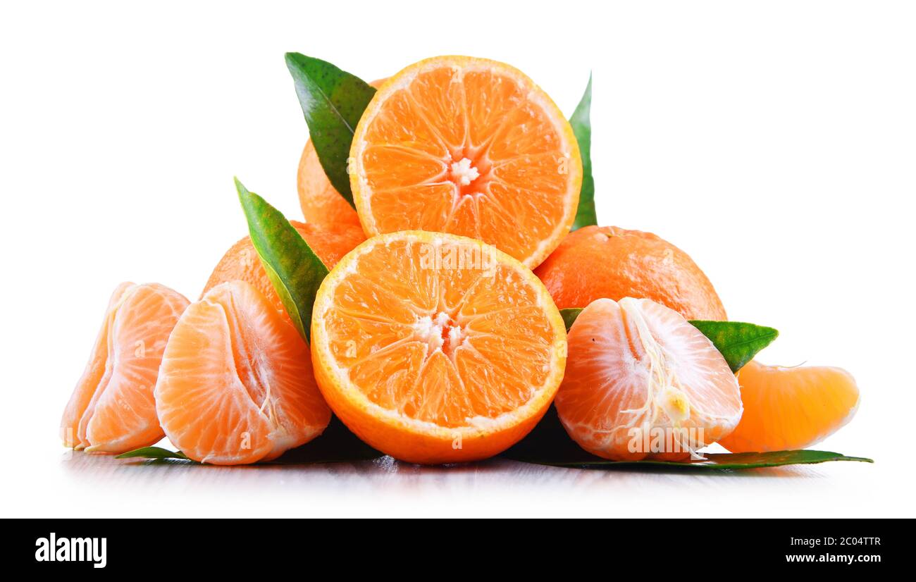 Composition with tangerines isolated on white background. Stock Photo