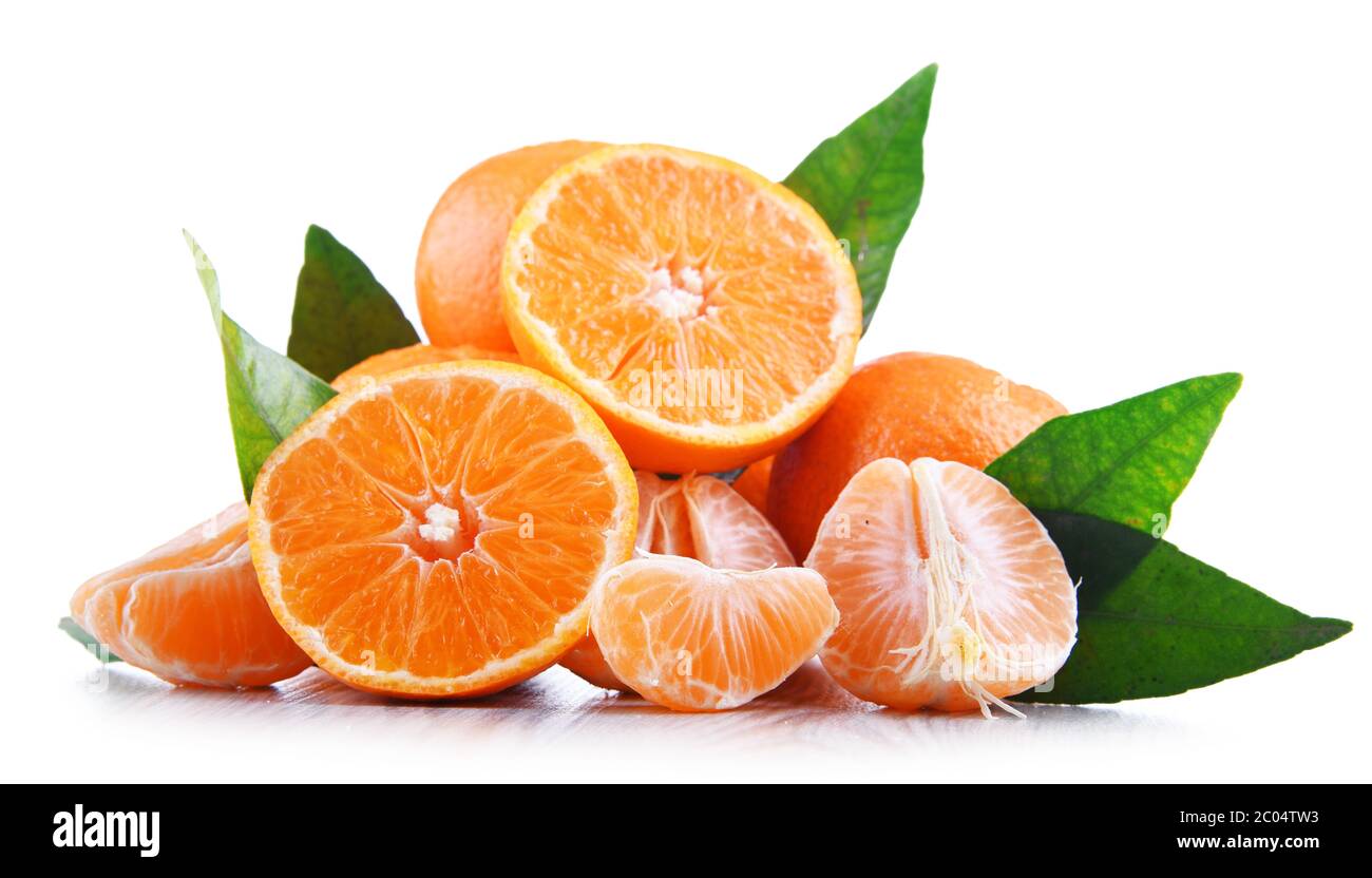 Composition with tangerines isolated on white background. Stock Photo