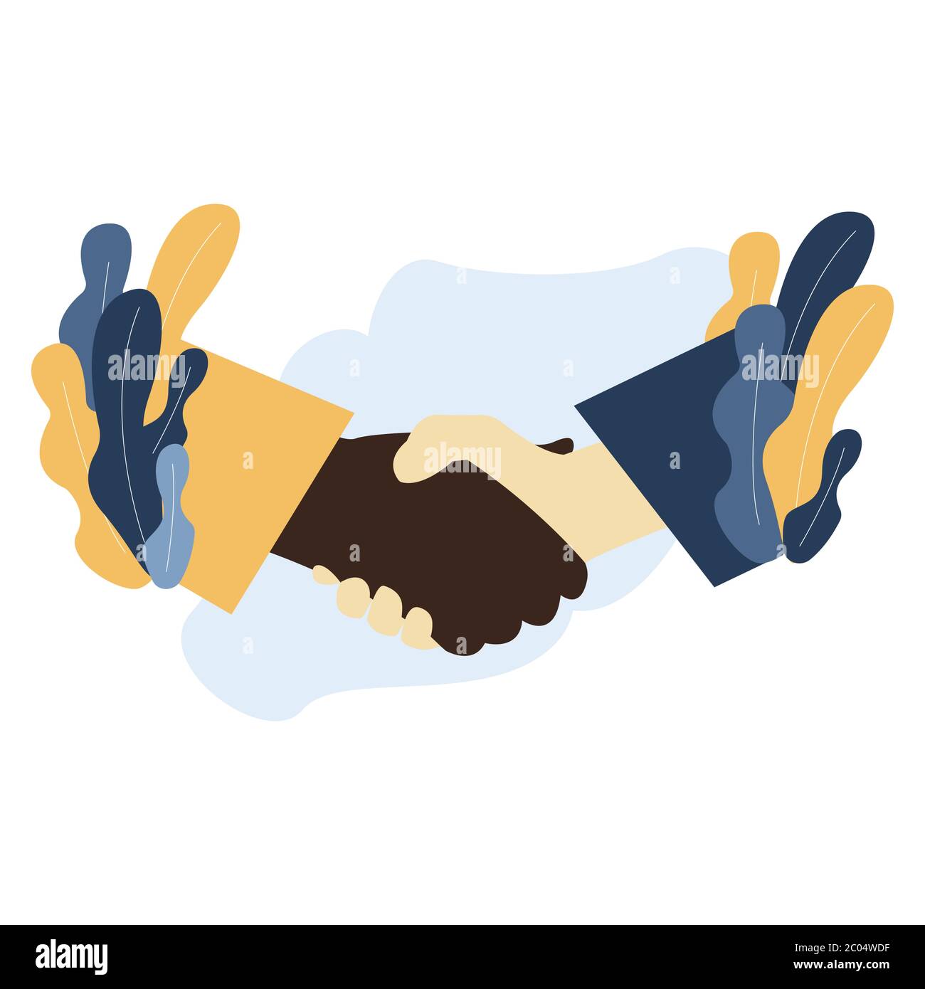 White and black American people shaking hands. Handshake, friendship or success agreement. Stop racism. Stock Vector