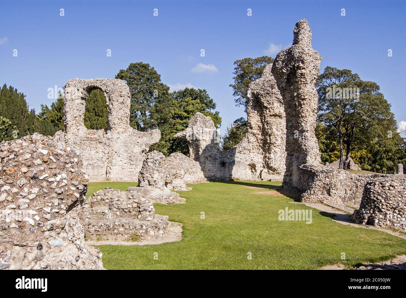 Ruins of the medieval Abbey in the Suffolk town of Bury St Edmunds. Stock Photo