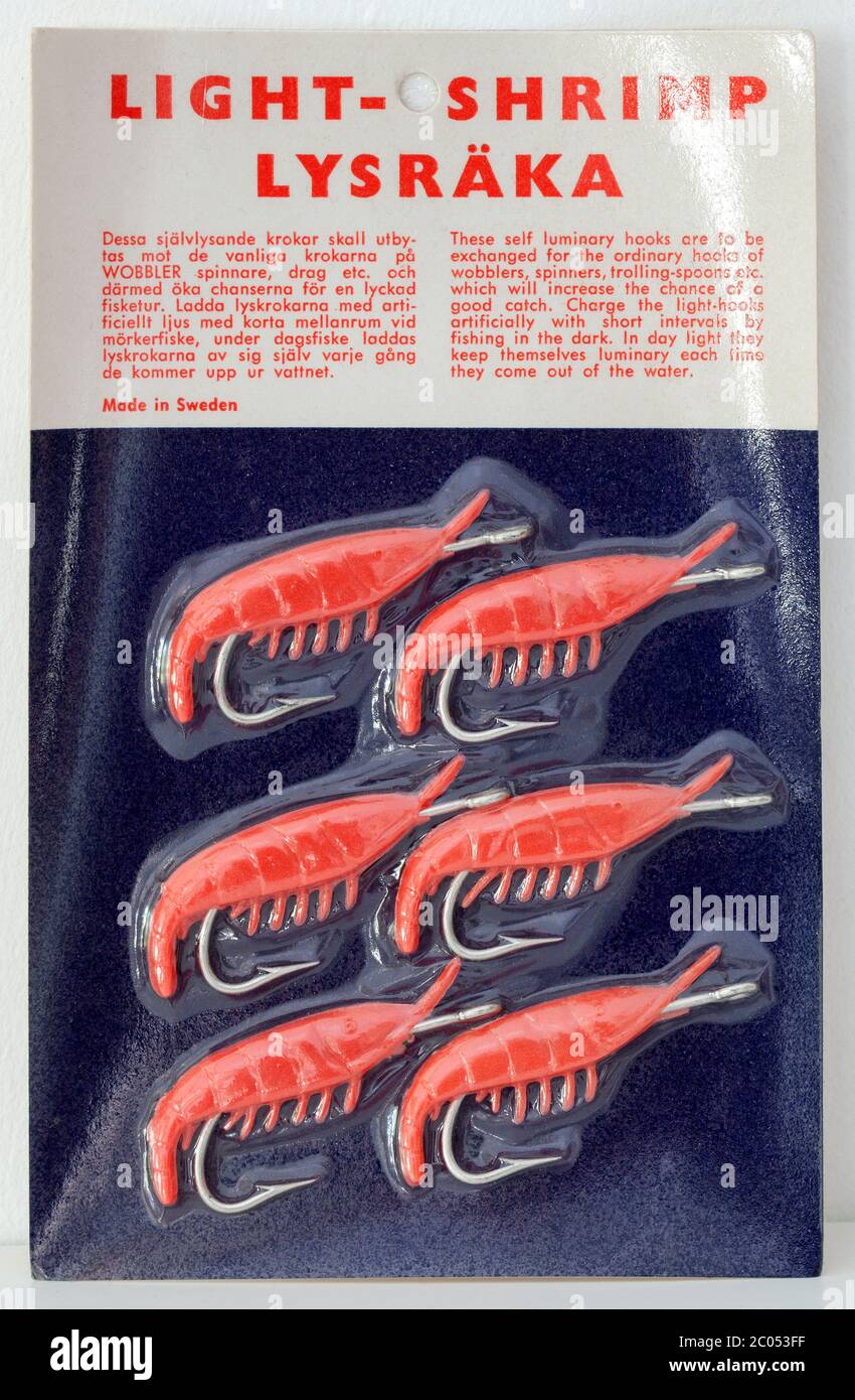 Vintage Luminous Fishing Hooks - Light Shrimp Lysraka Stock Photo