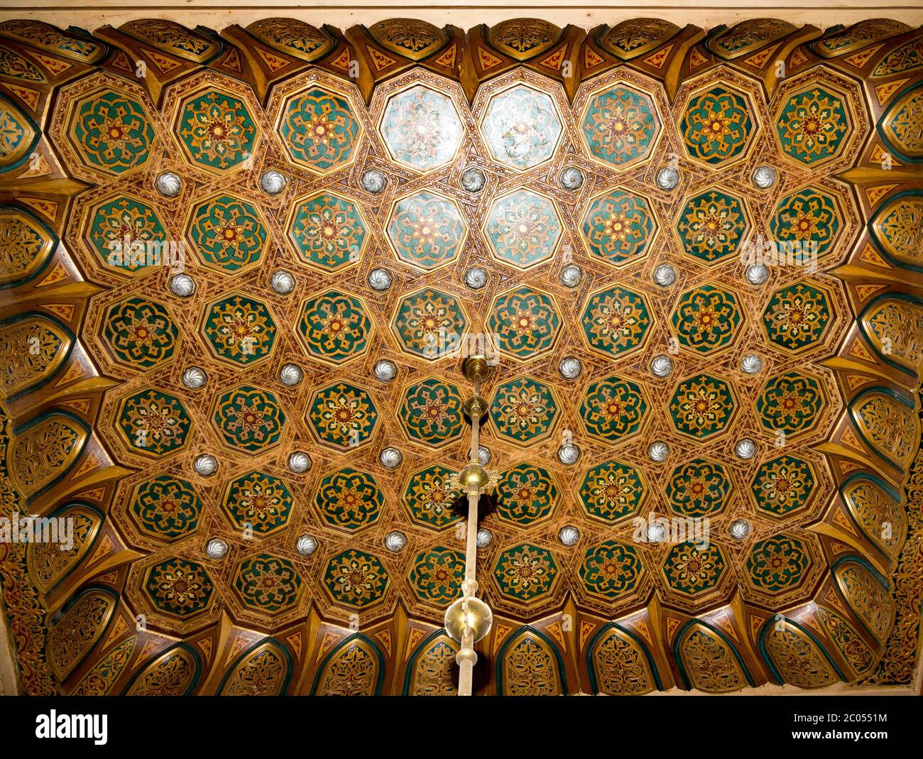 detail of wooden ceiling, the neo-Mamluk Bank Misr building build by the architect Antonio Lalsciac in 1927, Cairo, Egypt Stock Photo