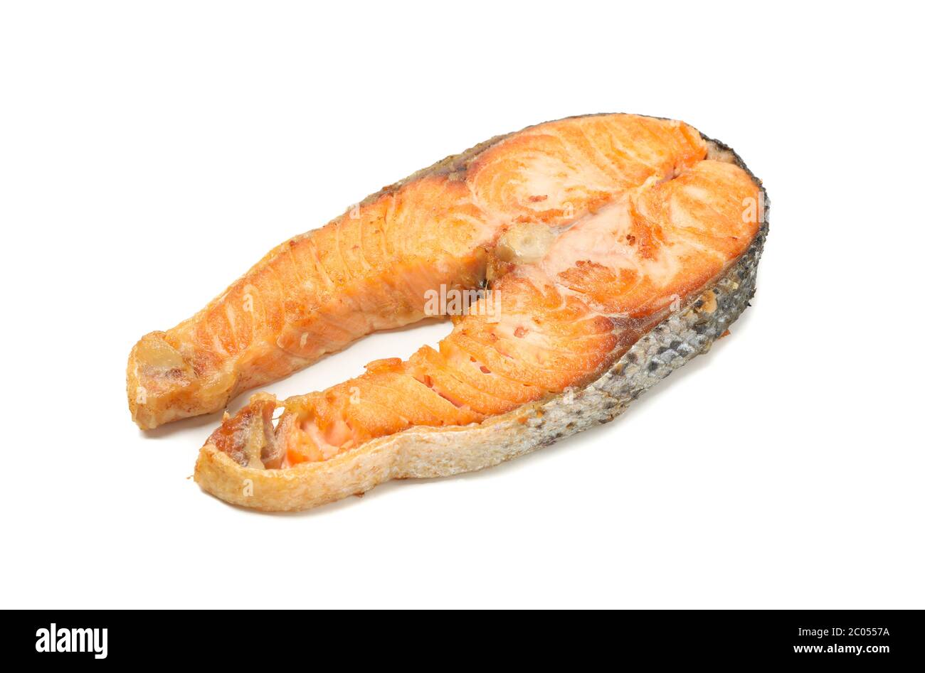 Tasty grilled salmon isolated on white background Stock Photo - Alamy