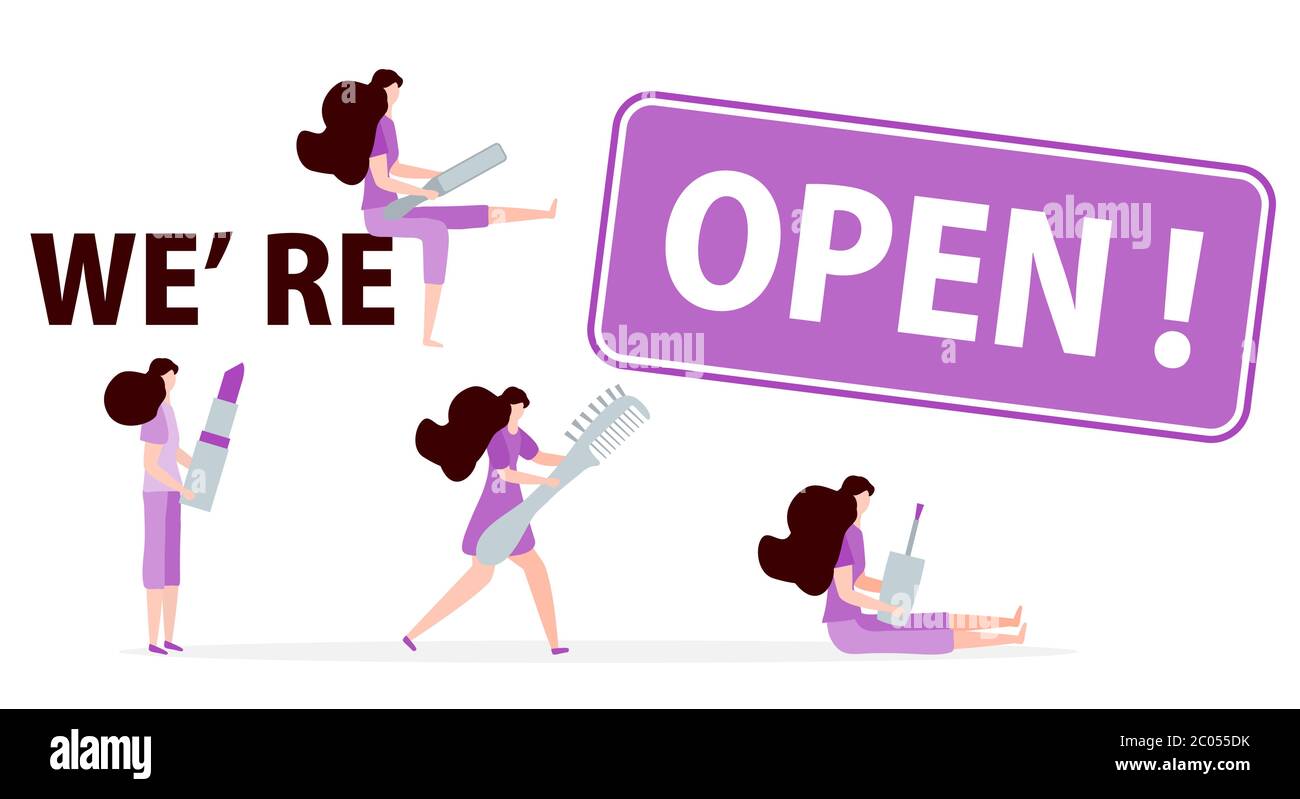 Vector illustration Reopening of hairdressers, spa salon after COVID19