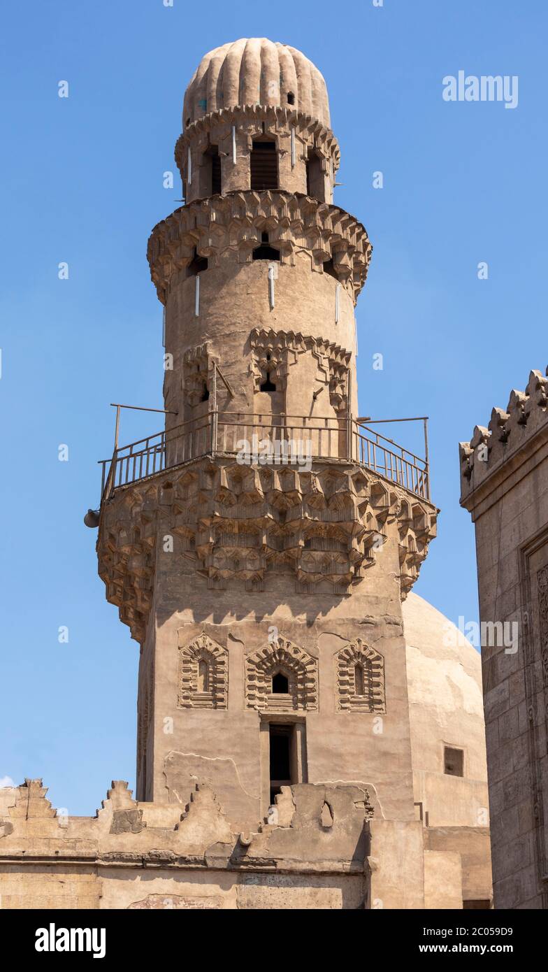 minaret, Khanqah of Baybars al-Jashinkir, Cairo, Egypt Stock Photo