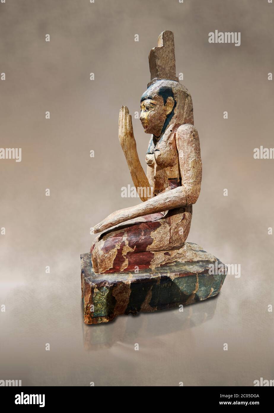 Ancient Egyptian wooden statue of osiris weeping, Late Period (664-332 BC). Egyptian Museum, Turin. Drovetti Cat 203. Stock Photo
