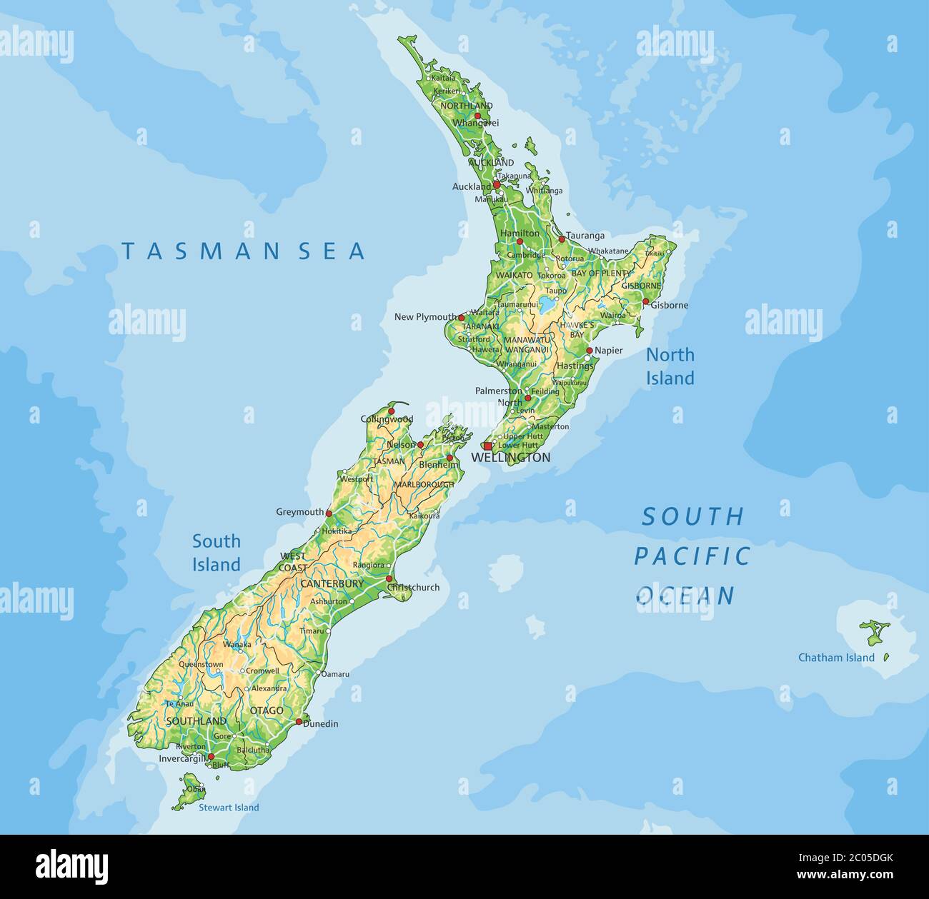 High Detailed New Zealand Physical Map With Labeling Stock Vector Image High Detailed New Zealand Physical Map With Labeling 2C05DGK