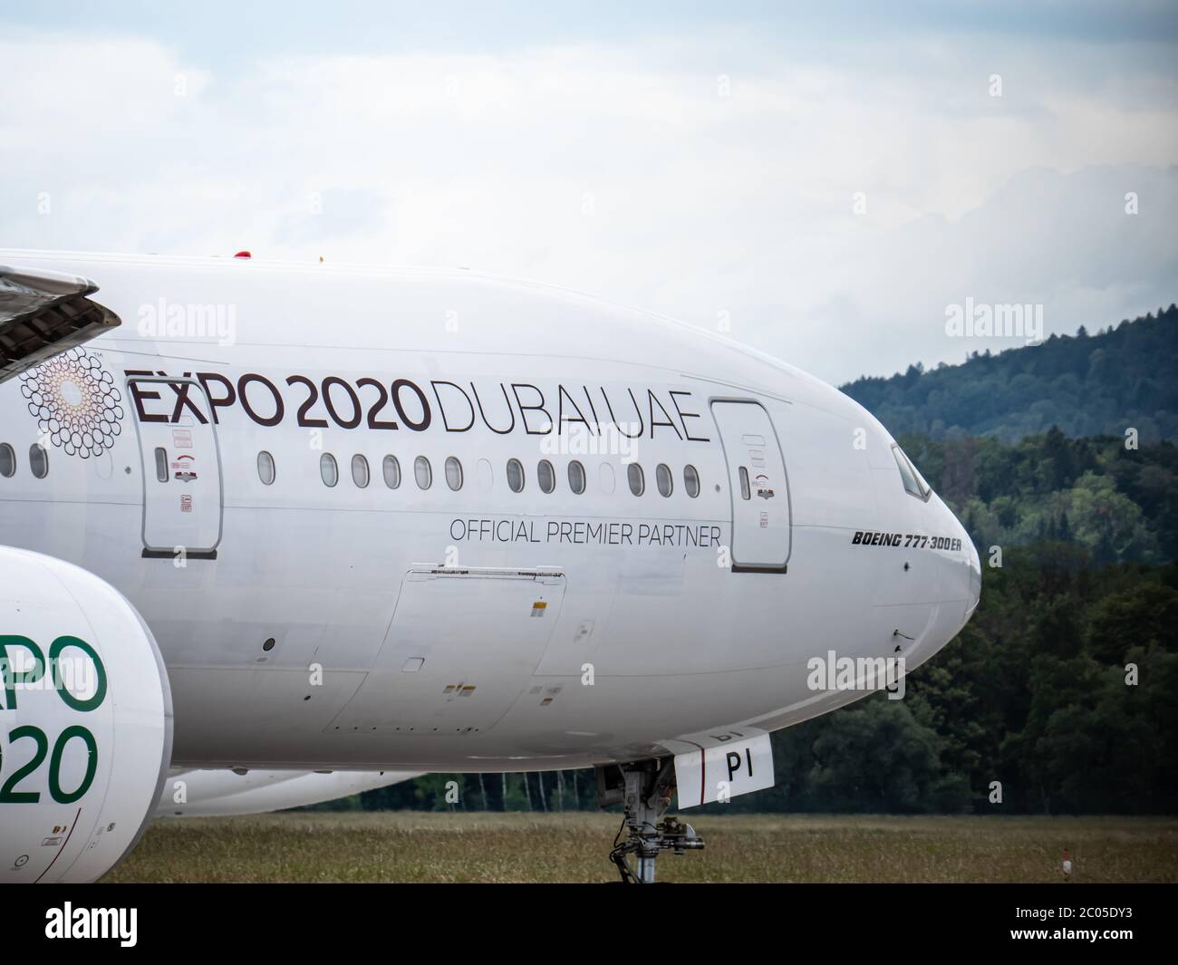 Emirates B777-300ER with the EXPO 2020 Special Livery Stock Photo