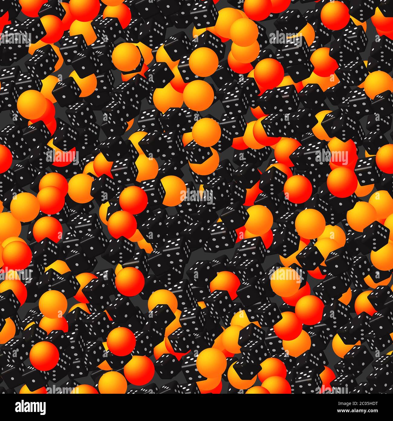 Golden Balls and Black Dice Seamless Pattern Stock Vector