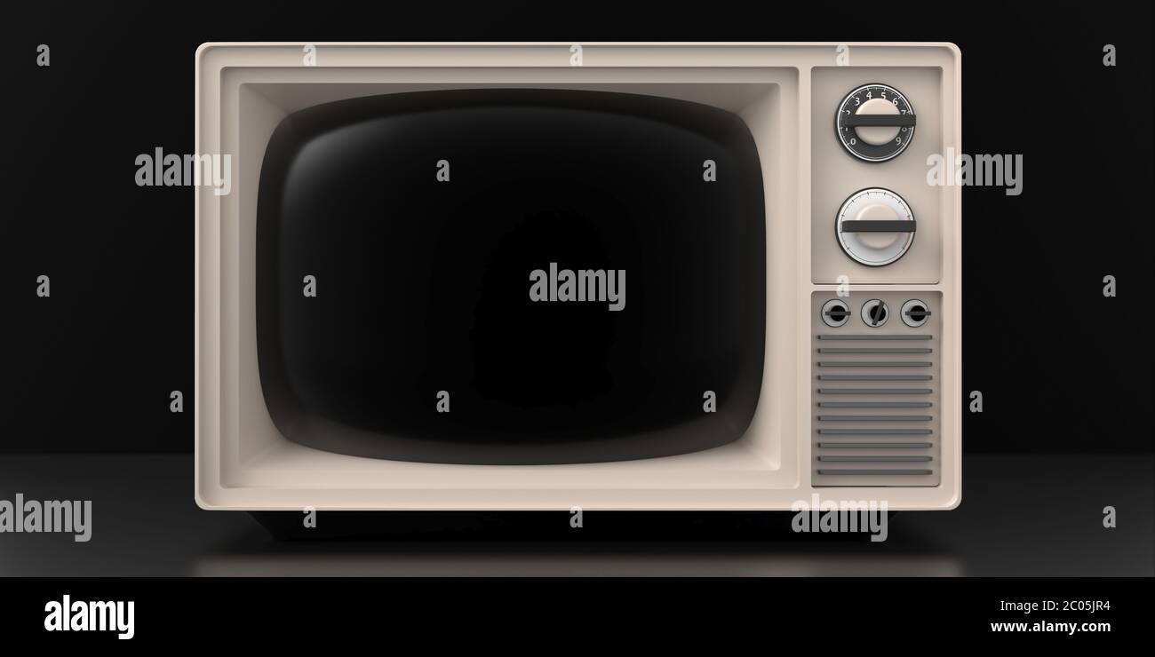 TV old fashioned. Retro vintage television, blank black screen template, black color background. 3d illustration Stock Photo