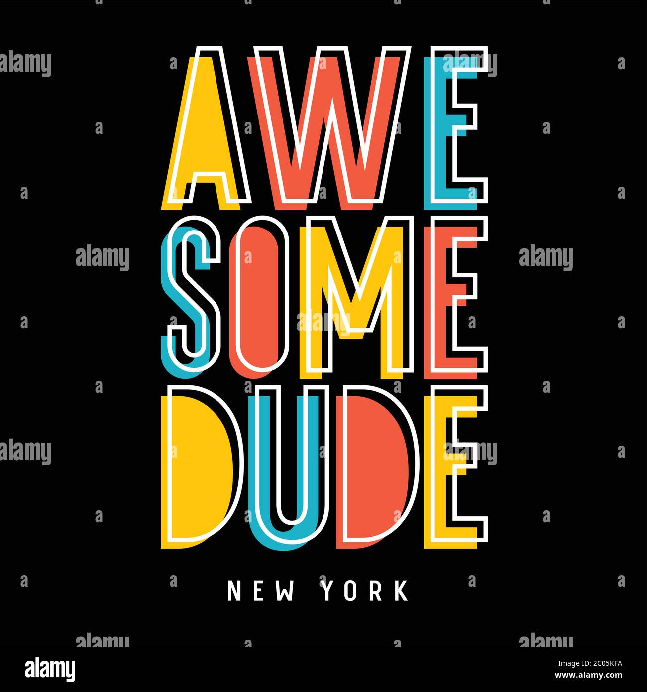 Slogan Awesome Dude New York for child t-shirt print design. Vectors Stock Vector