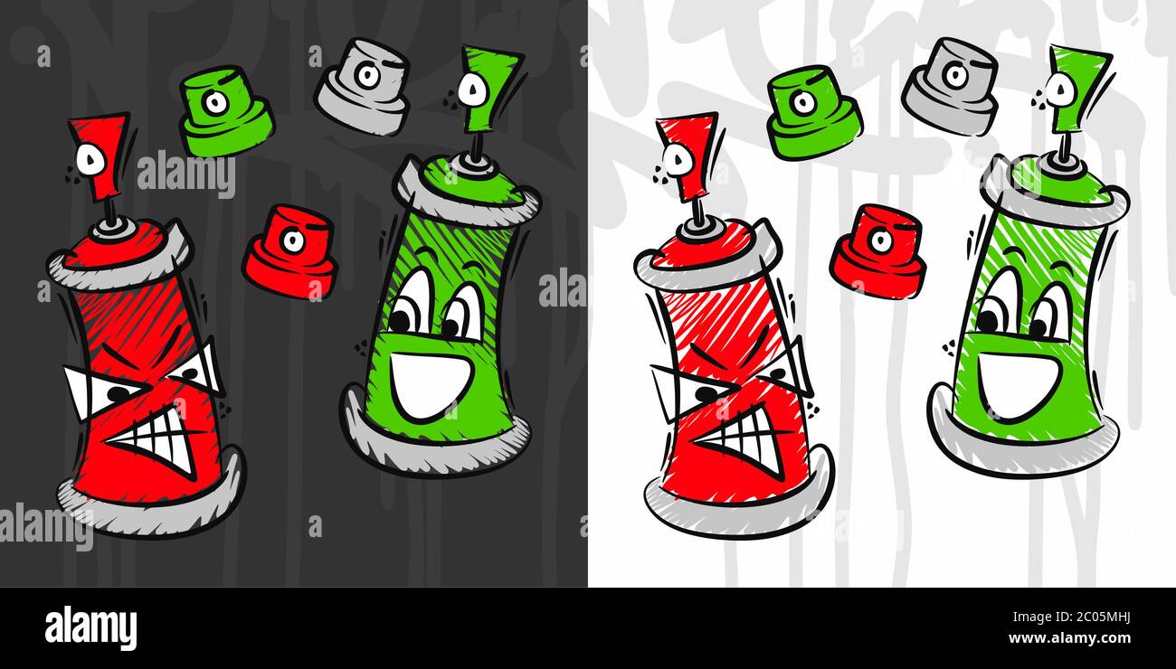 Abstract Hiphop Graffiti Dirty Style Cartoon Spray Cans Vector ...