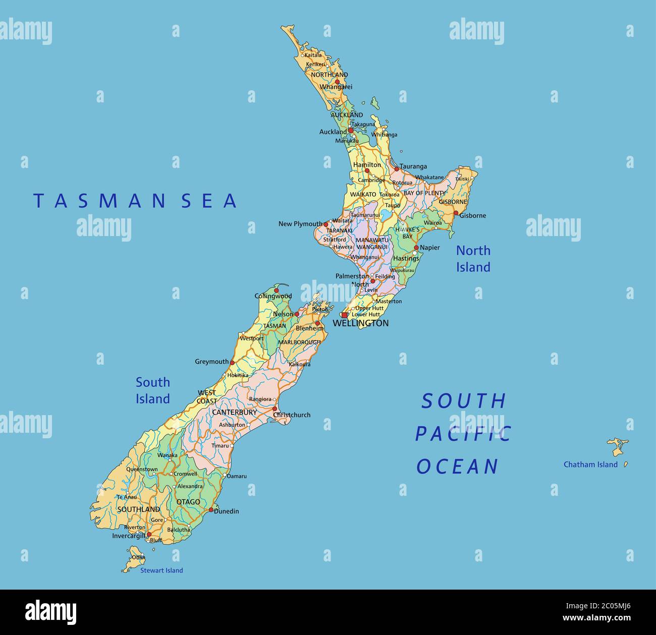 New Zealand Physical Map New Zealand Highly Detailed Editable Political Map With Labeling 2C05MJ6 
