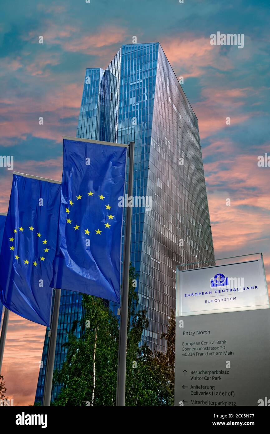The new European Central Bank headquarters building, opened in 2014, in Ostend area of Frankfurt, Germany. Stock Photo