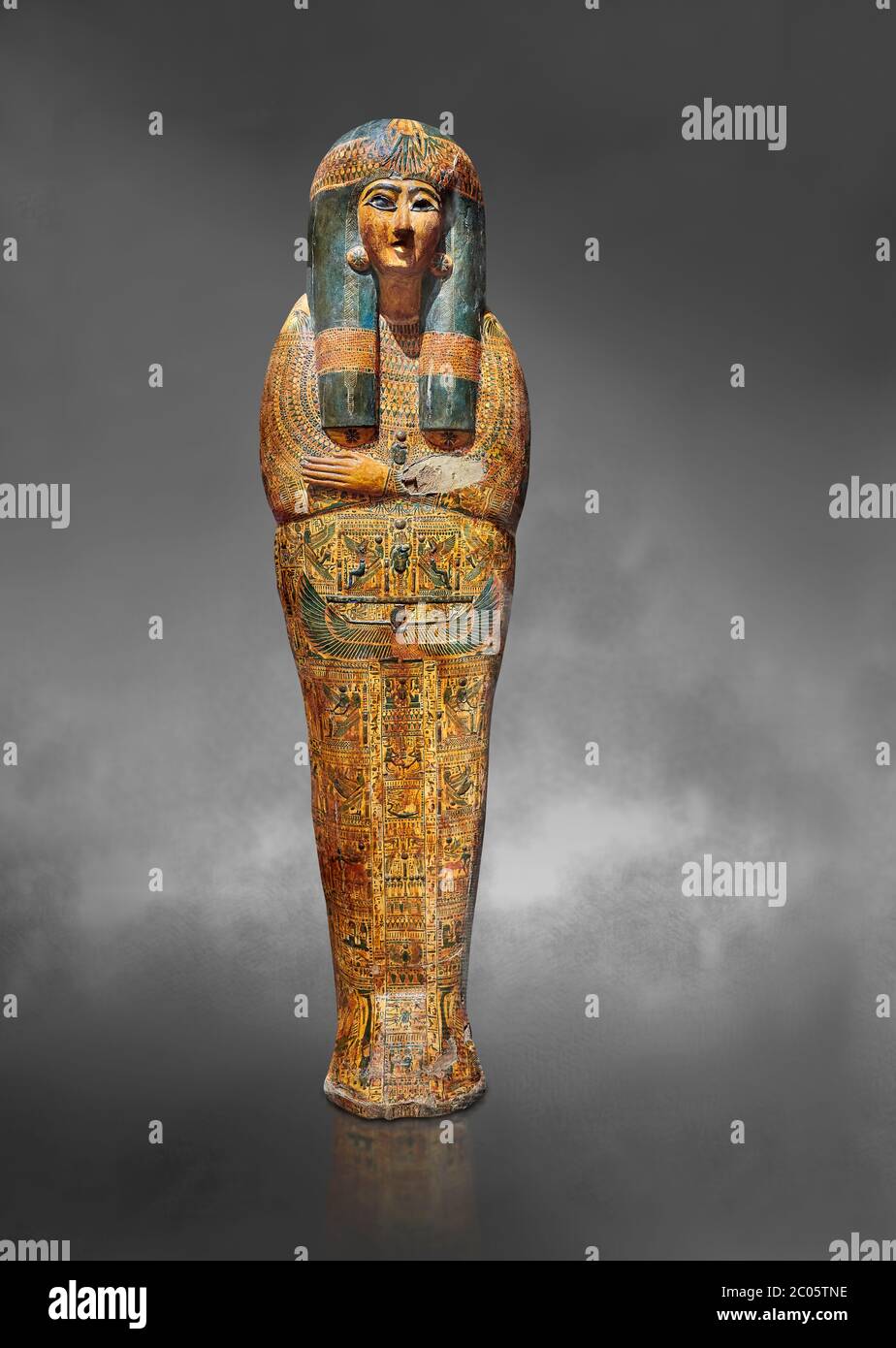 Ancient egyptian wooden painted coffin hires stock photography and