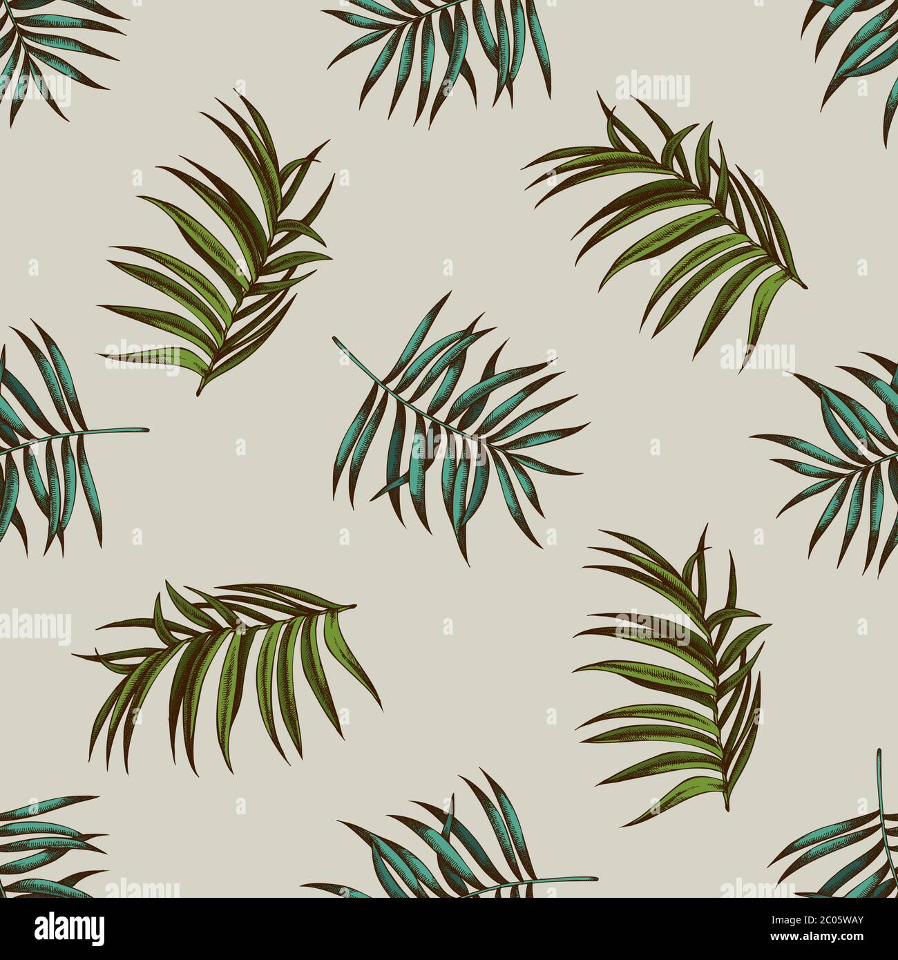 Seamless pattern with hand drawn colored tropical palm leaves Stock ...
