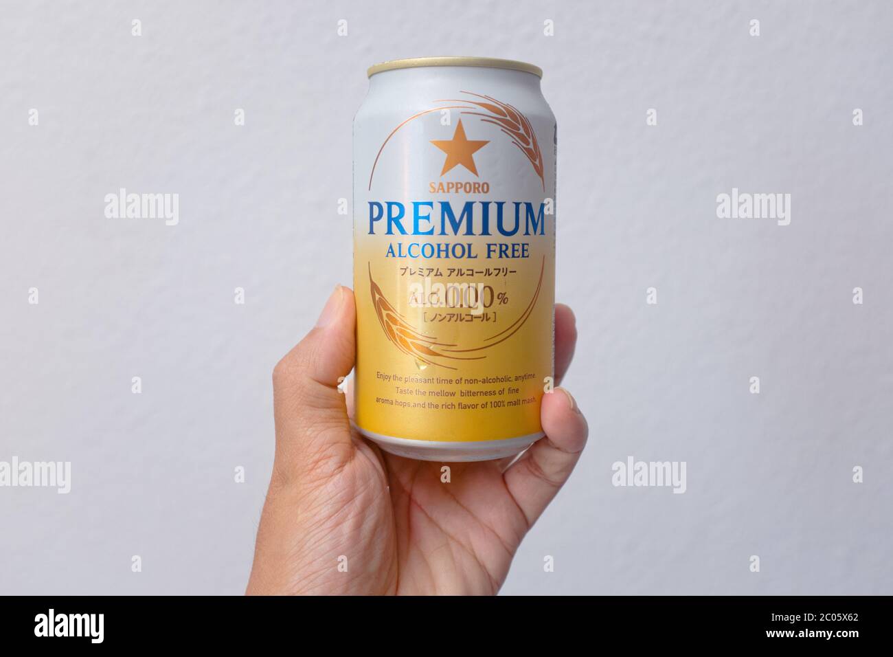Penang Malaysia May 25 2020 A Hand Holding A Can Of Sapporo Premium Alcohol Free Drink On White Background At Gelugor Stock Photo Alamy