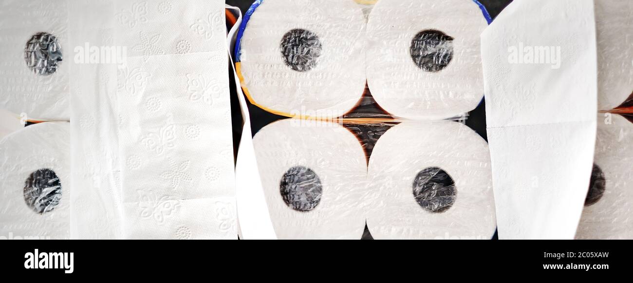 White toilet paper rolls and stripes. Header, banner, illustration