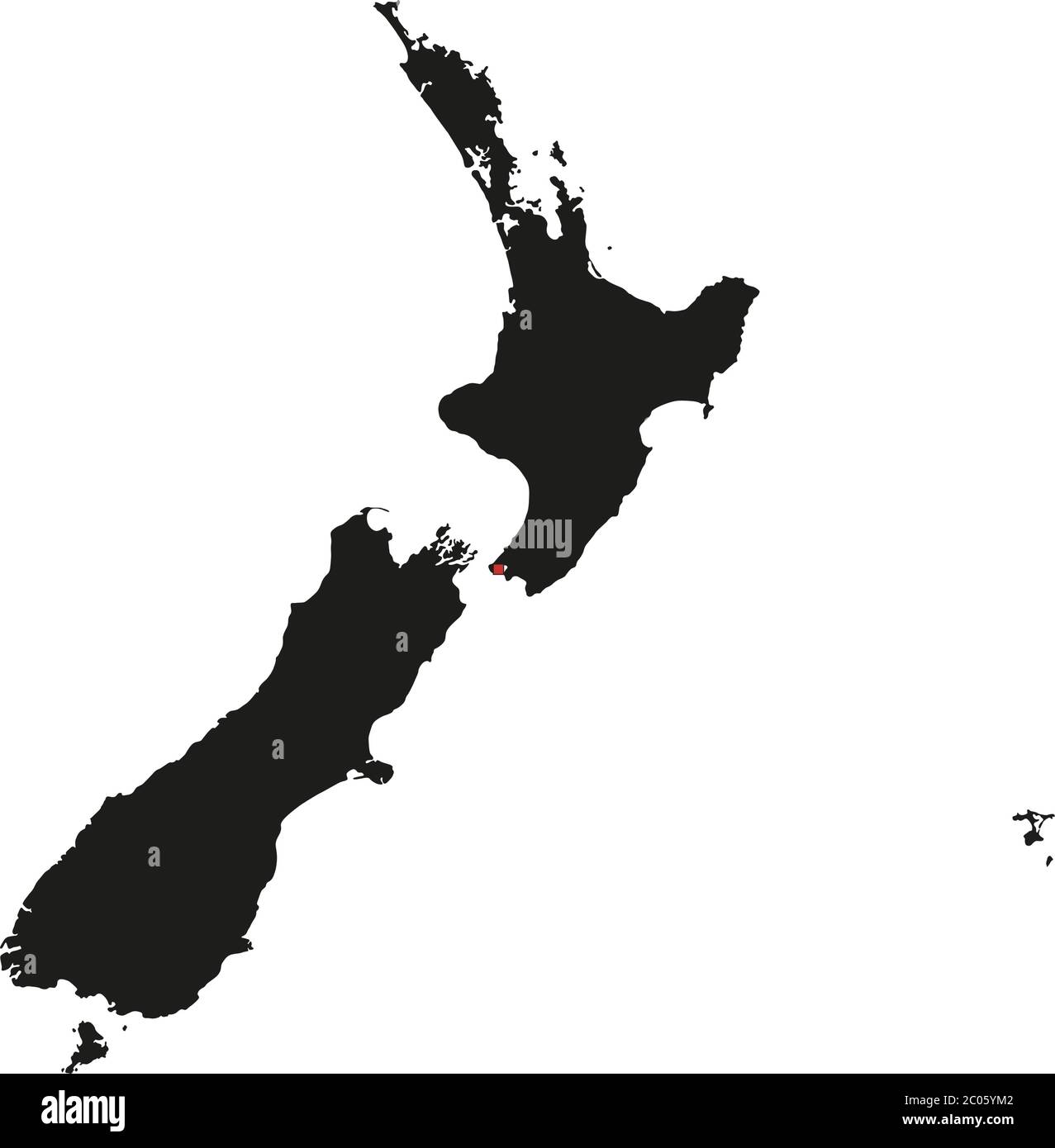 Highly Detailed New Zealand Silhouette map. Stock Vector