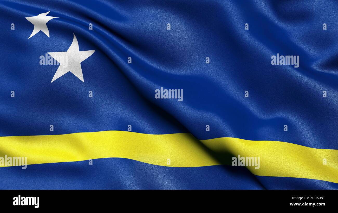 3D illustration of the flag of Curacao waving in the wind Stock Photo
