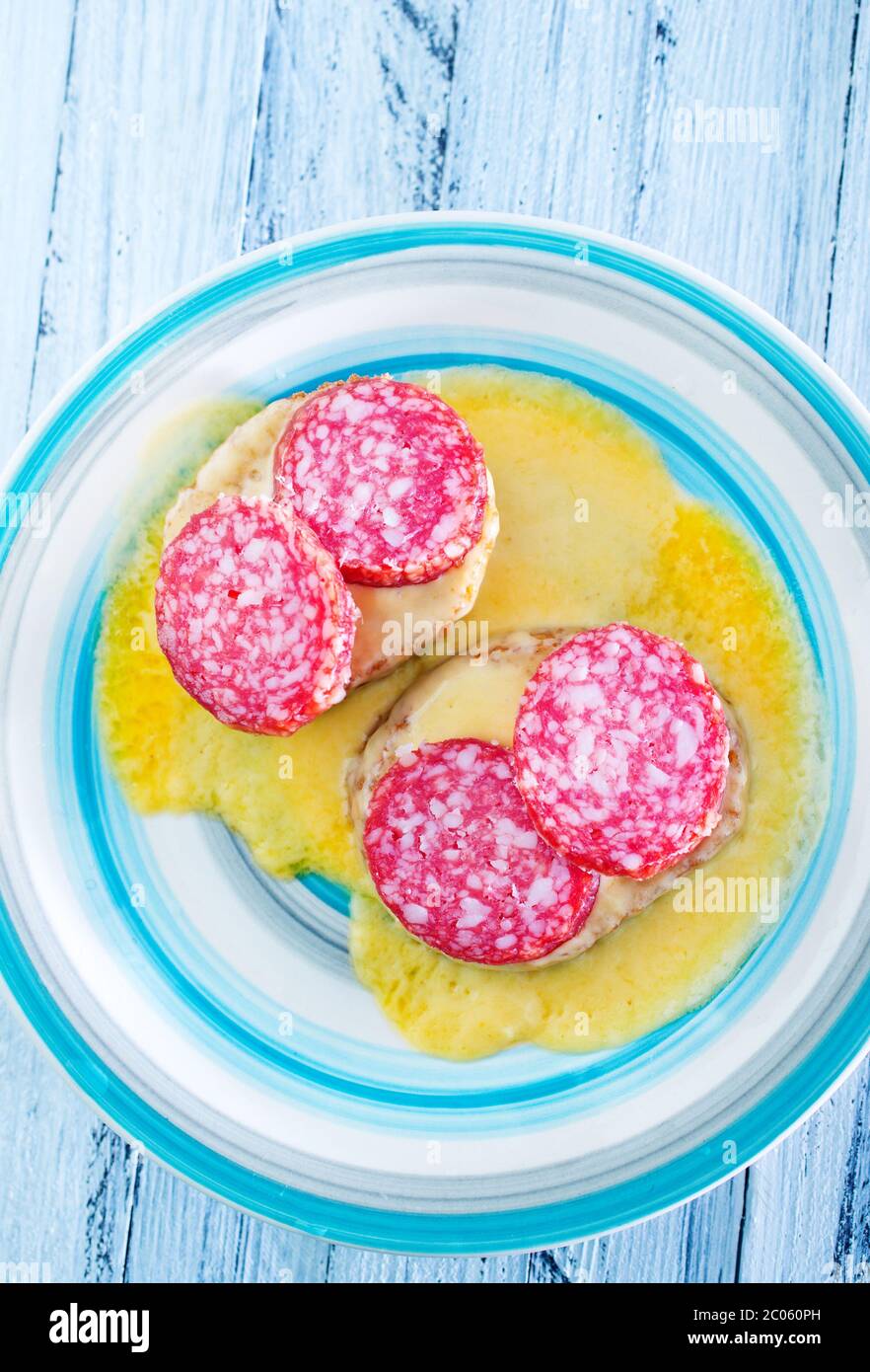 bread with salami and cheese Stock Photo Alamy