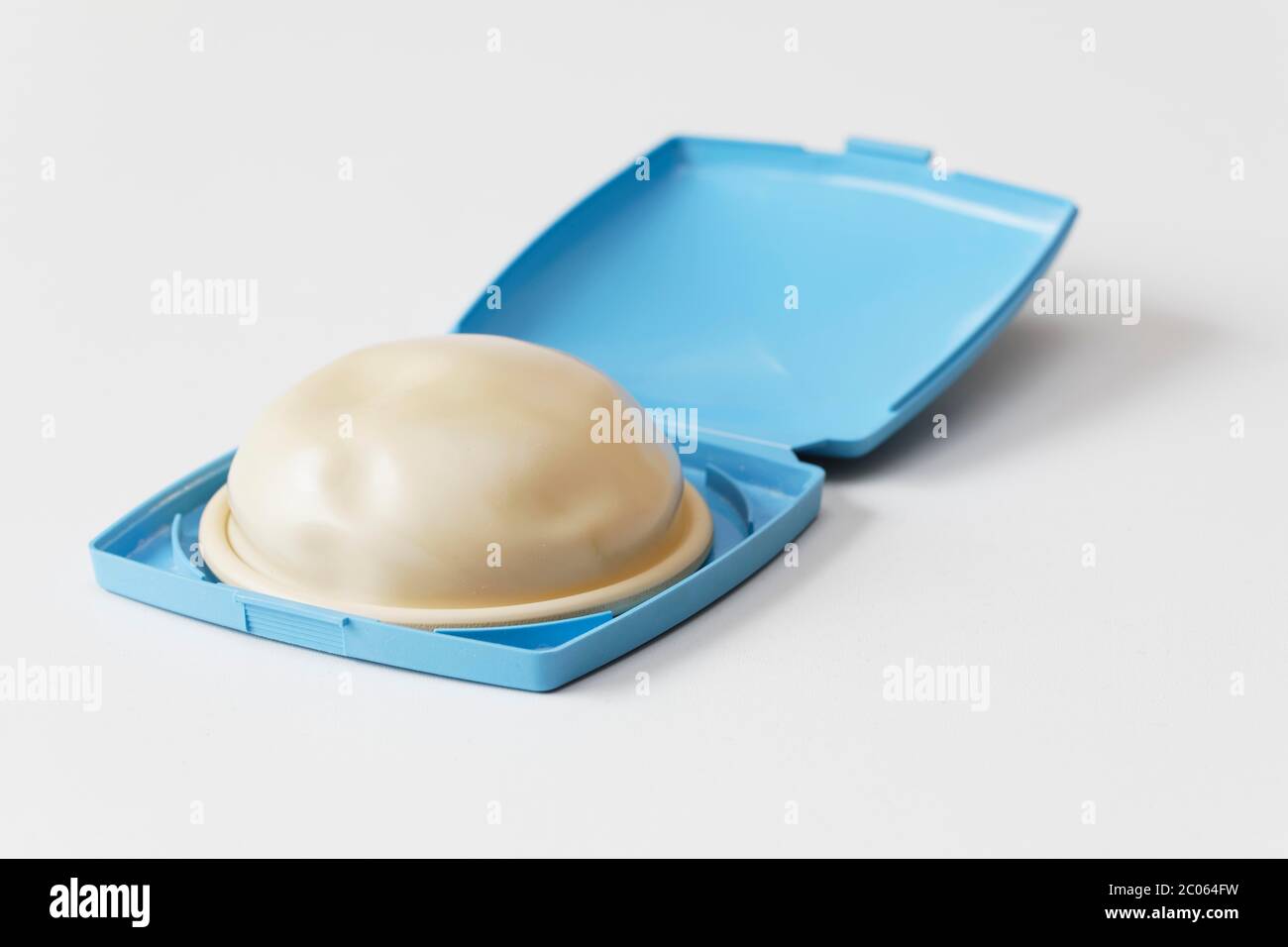 Diaphragm or vaginal pessary in storage box, mechanical means for