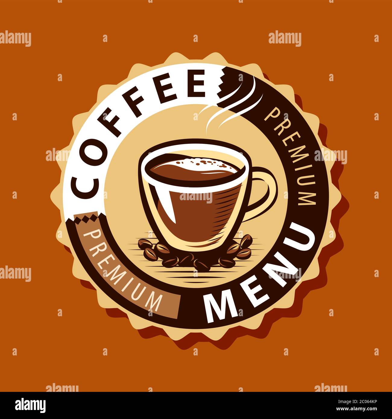 Coffee logo or label. Menu design for cafe and restaurant. Vector illustration Stock Vector