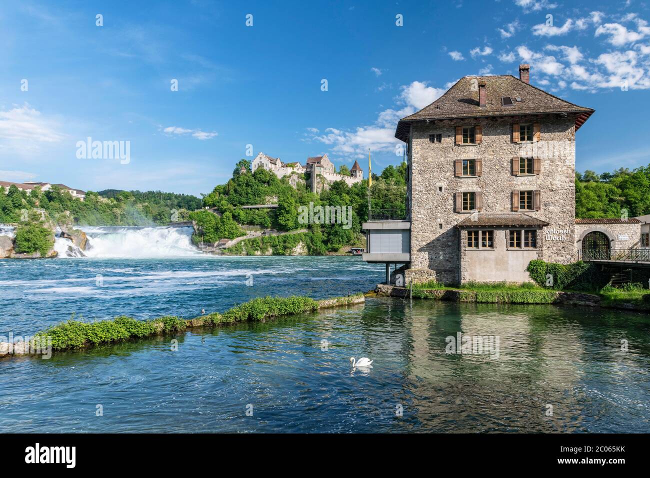 Rhine Falls with Laufen Castle and Schloessli Woerth, near Schaffhausen, Canton Schaffhausen, Switzerland Stock Photo