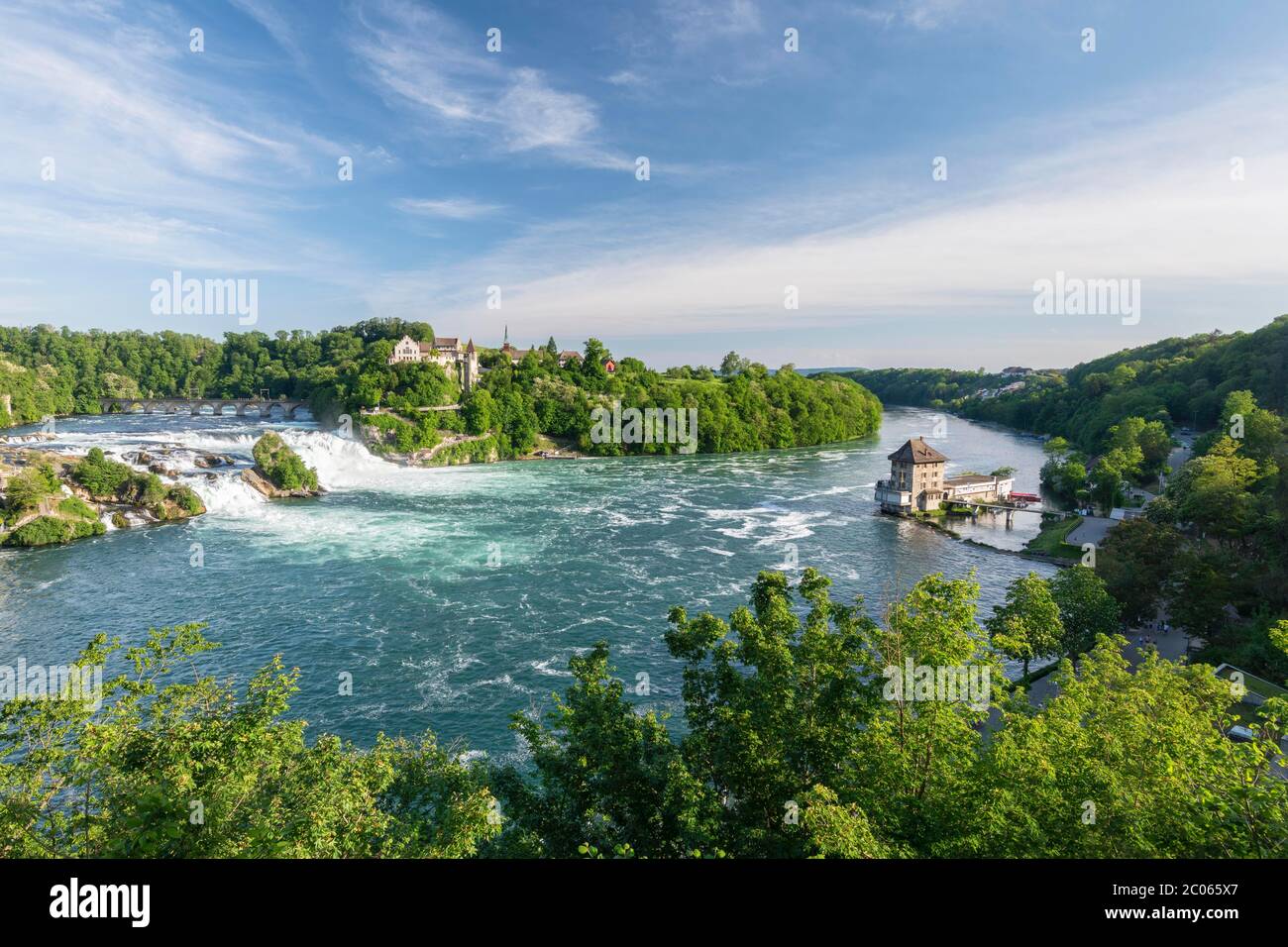 Rhine Falls with Laufen Castle and Schloessli Woerth, near Schaffhausen, Canton Schaffhausen, Switzerland Stock Photo