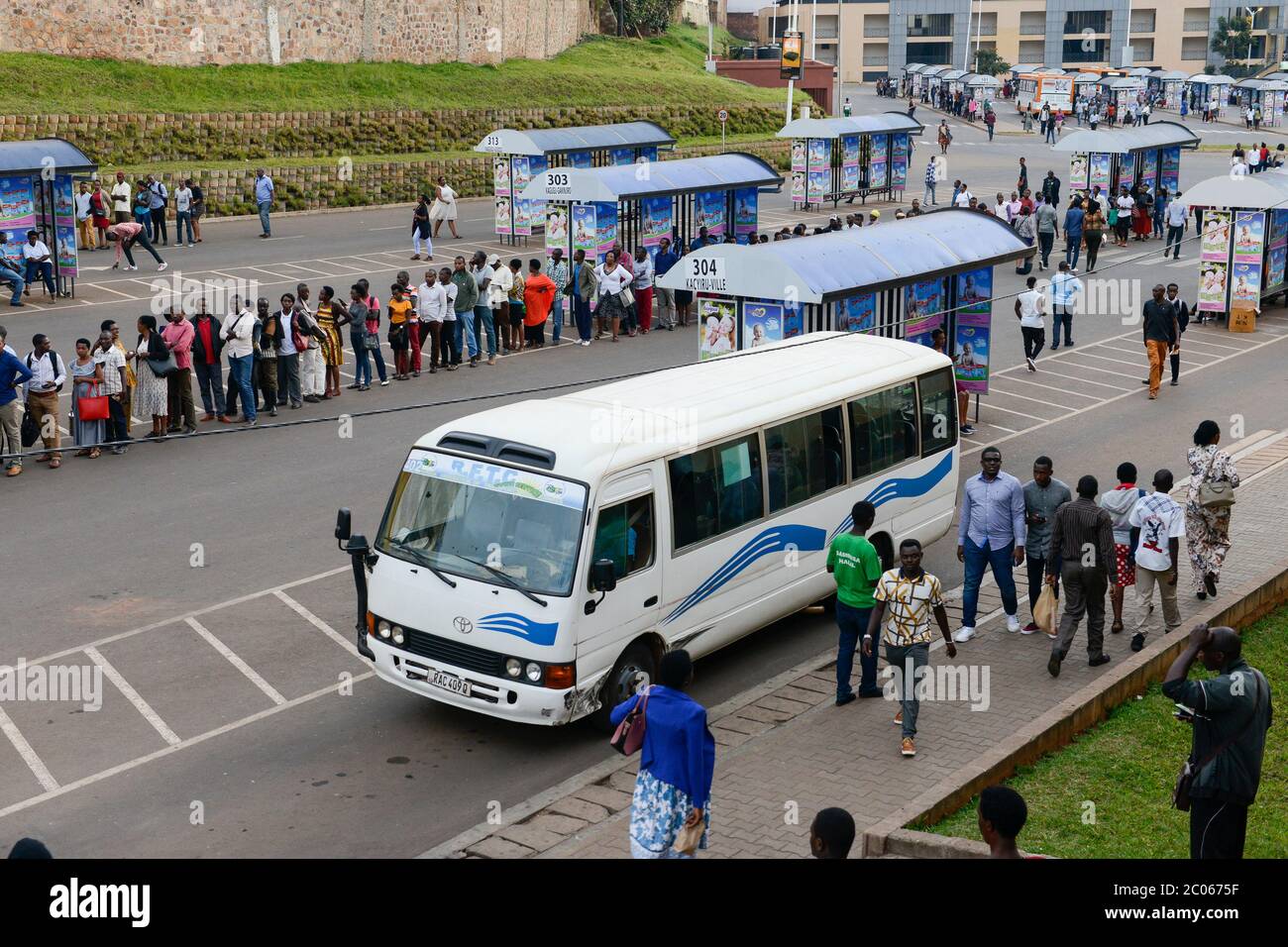 RWANDA, Kigali, downtown, bus terminus built by chenes company / Busbahnhof, gebaut von China Stock Photo