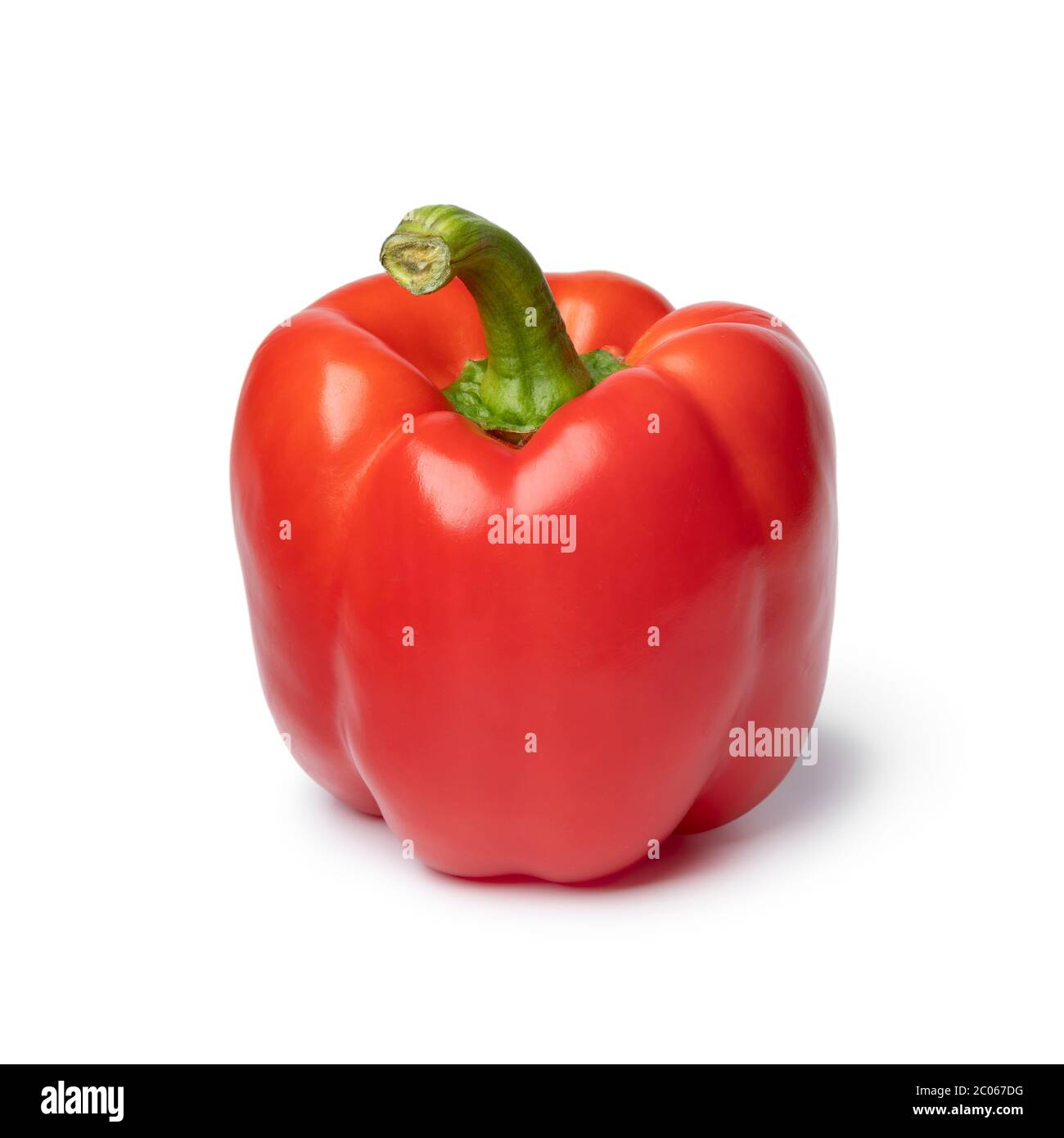 Single fresh red bell pepper close up isolated on white background Stock Photo