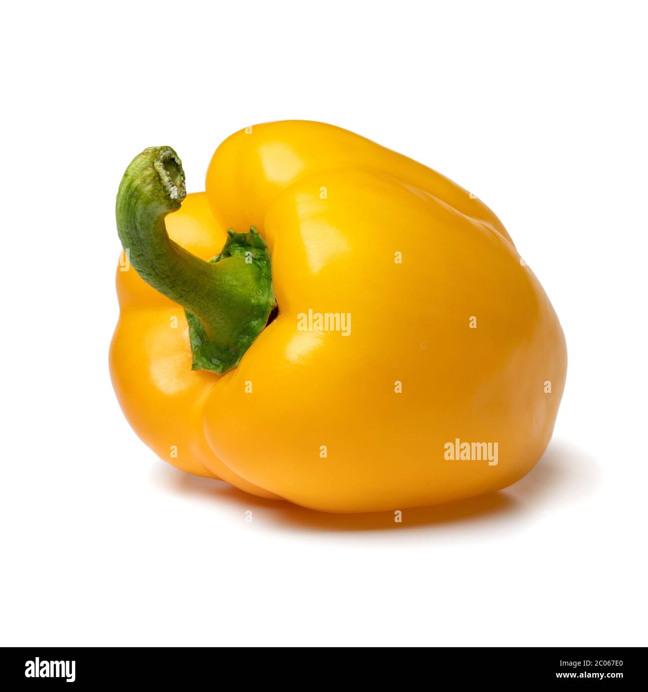 Single fresh yellow bell pepper close up isolated on white background Stock Photo