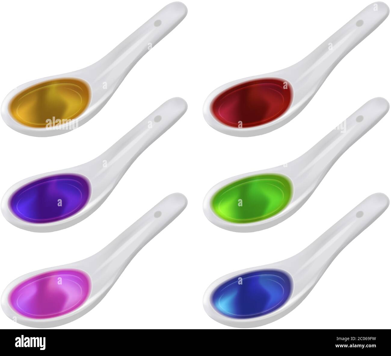 Spoon with colored syrup, liquid 3D realistic style. Vector ...