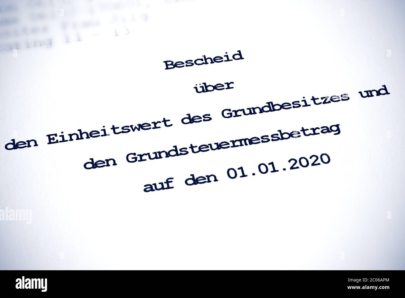 German real estate tax notice: bescheid grundsteuer. Stock Photo