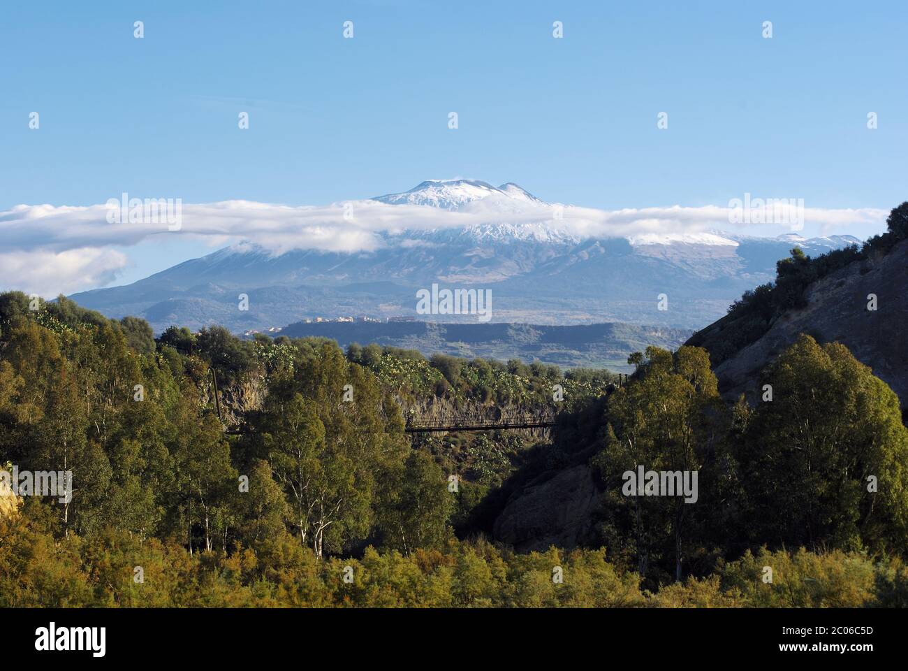 Etna Mount and low clouds landscape Of Sicily natural landmark Unesco (from south-western side) Stock Photo