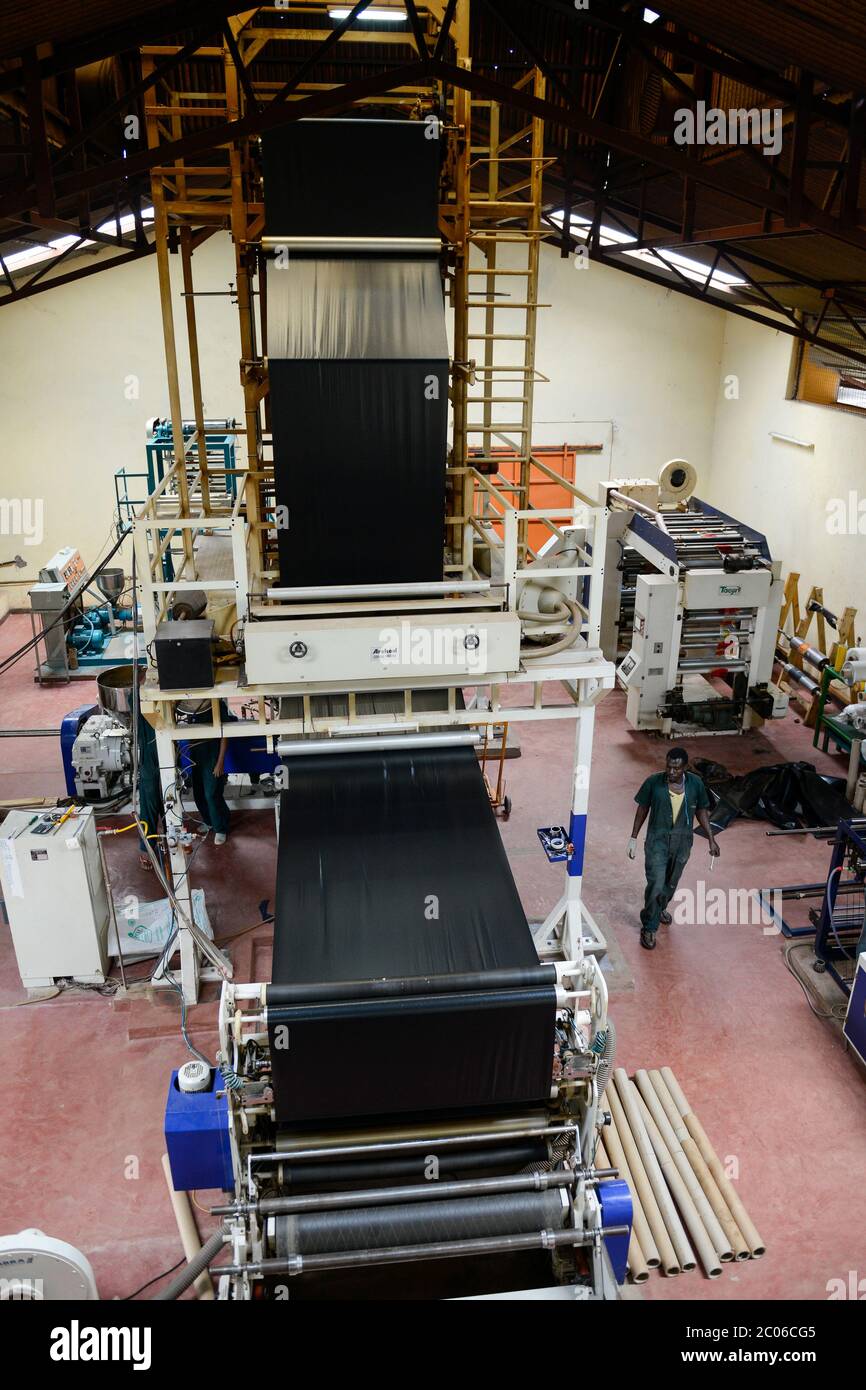 RWANDA, Kigali, plastic recycling at company Ecoplastics, machine Kabra