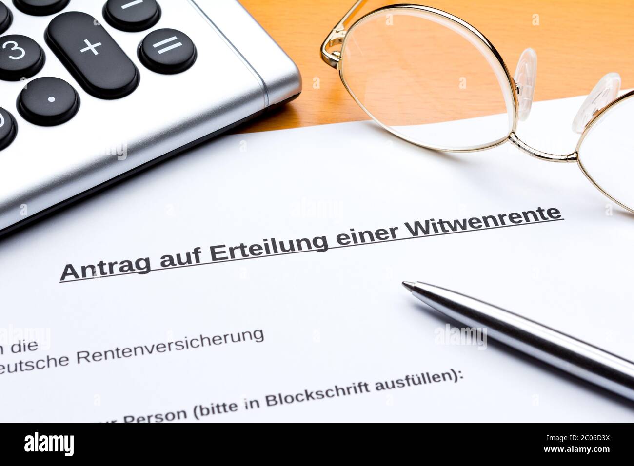 Request for state pension after death of husband in germany: antrag witwenrente. Stock Photo