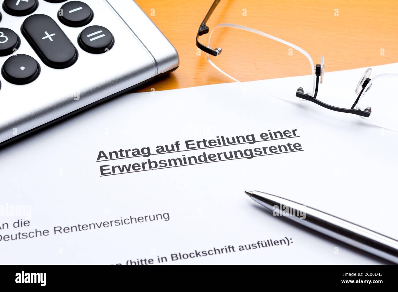Request for partial invalidity pension in germany: antrag erwerbsminderungsrente. Stock Photo