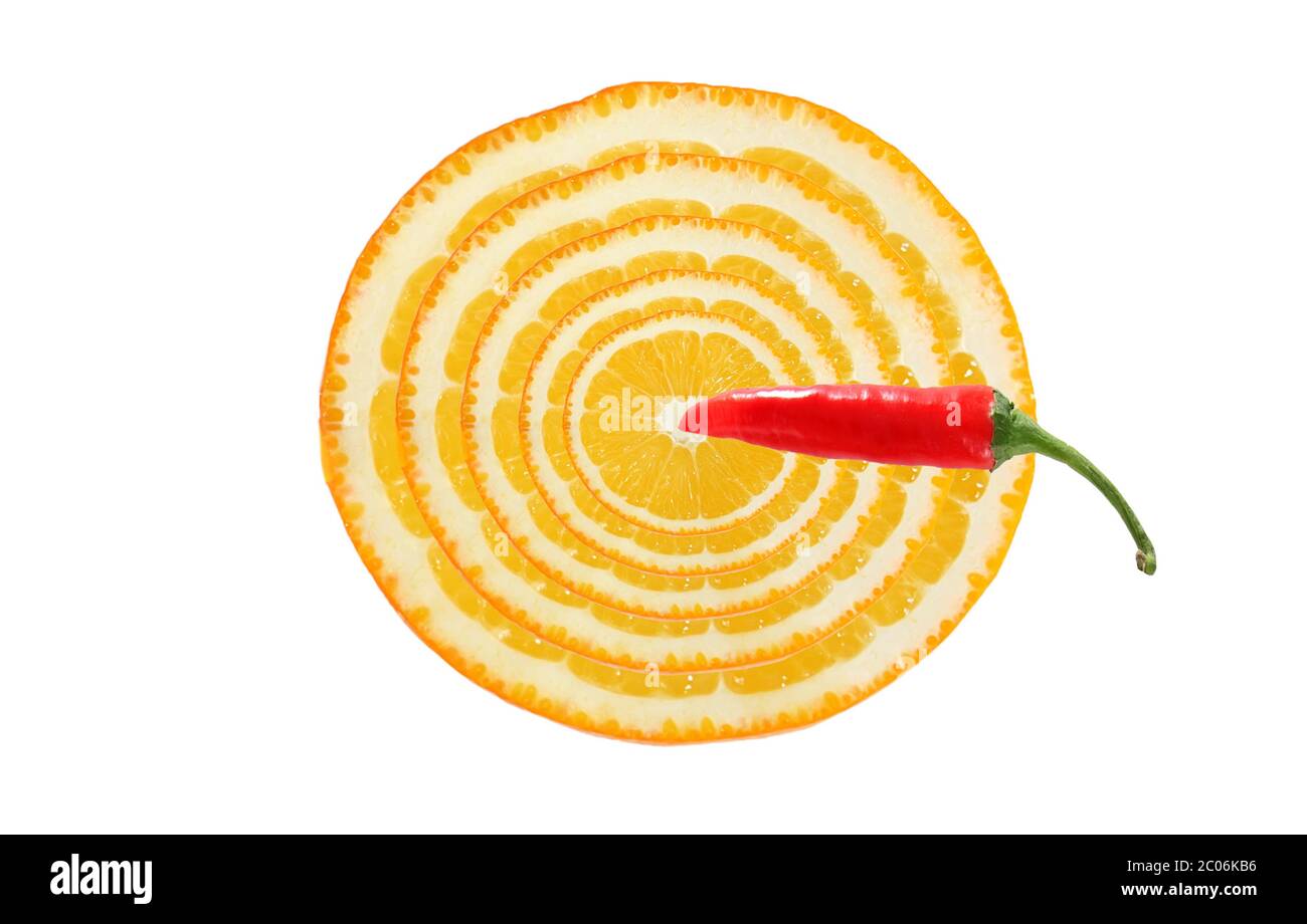 Healthy eating. Target for dart made ??from slices of orange and pepper