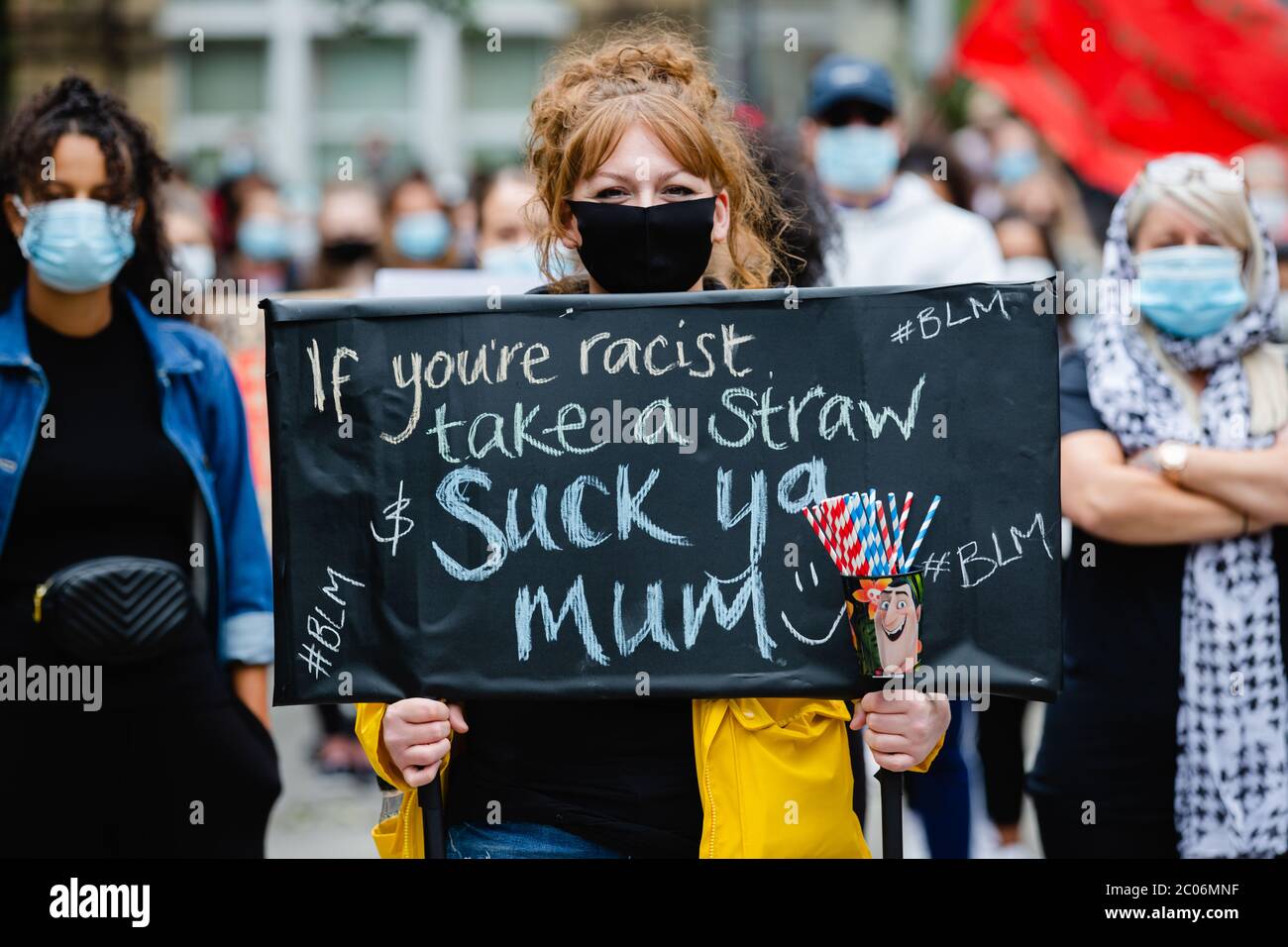 Newport, Wales, UK. 11th June, 2020. Hundreds of people joined the protest following the death of George Floyd, a 46 year old, African-American man, who died during an arrest by the Minneapolis police for allegedly using a counterfeit bill. His death has sparked huge protests across the world against racial discrimination. Credit: Tracey Paddison/Alamy Live News Stock Photo