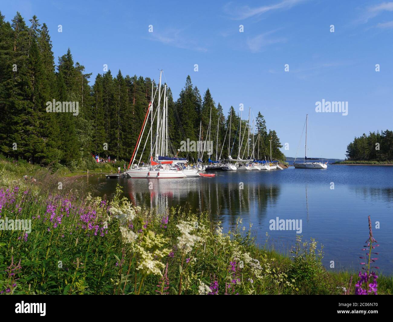 sailing boats on moorings in sweden Stock Photo