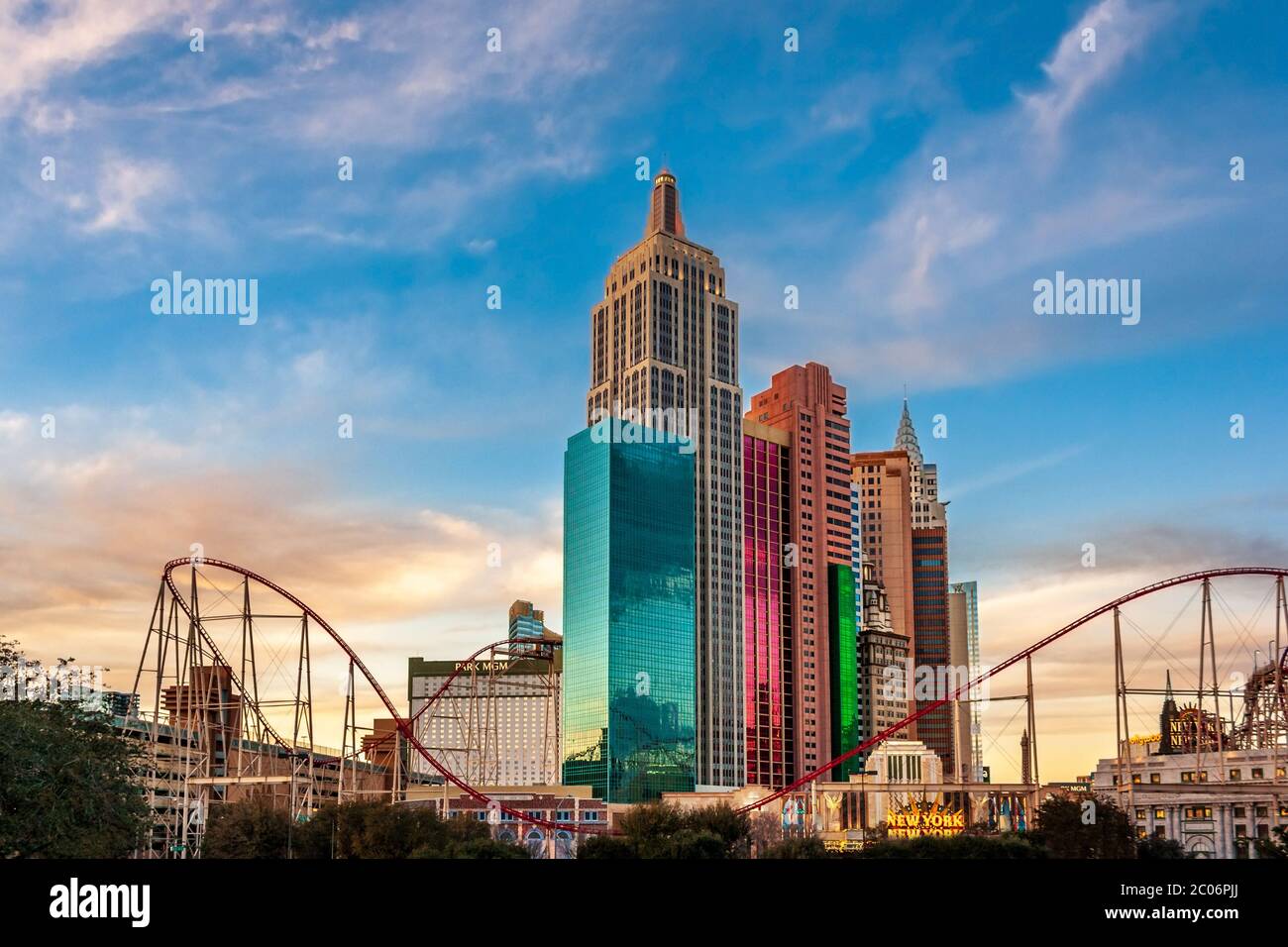 Las Vegas, NV / USA - February 27 2019: New York - New York Hotel and Casino is located on the corner of Las Vegas Blvd. and Tropicana Ave. in the cit Stock Photo