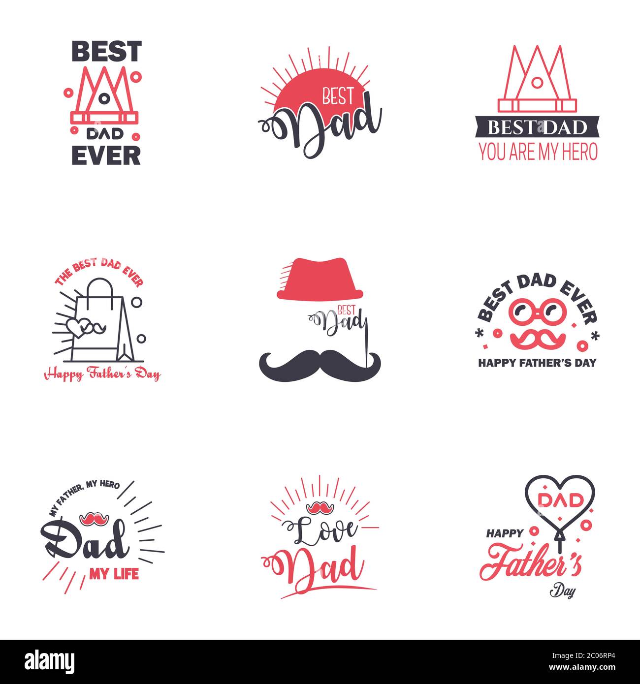 Happy Fathers Day with mustache and hat. Fathers day card for print or use  as poster, flyer or T Shirt Stock Vector Image & Art - Alamy