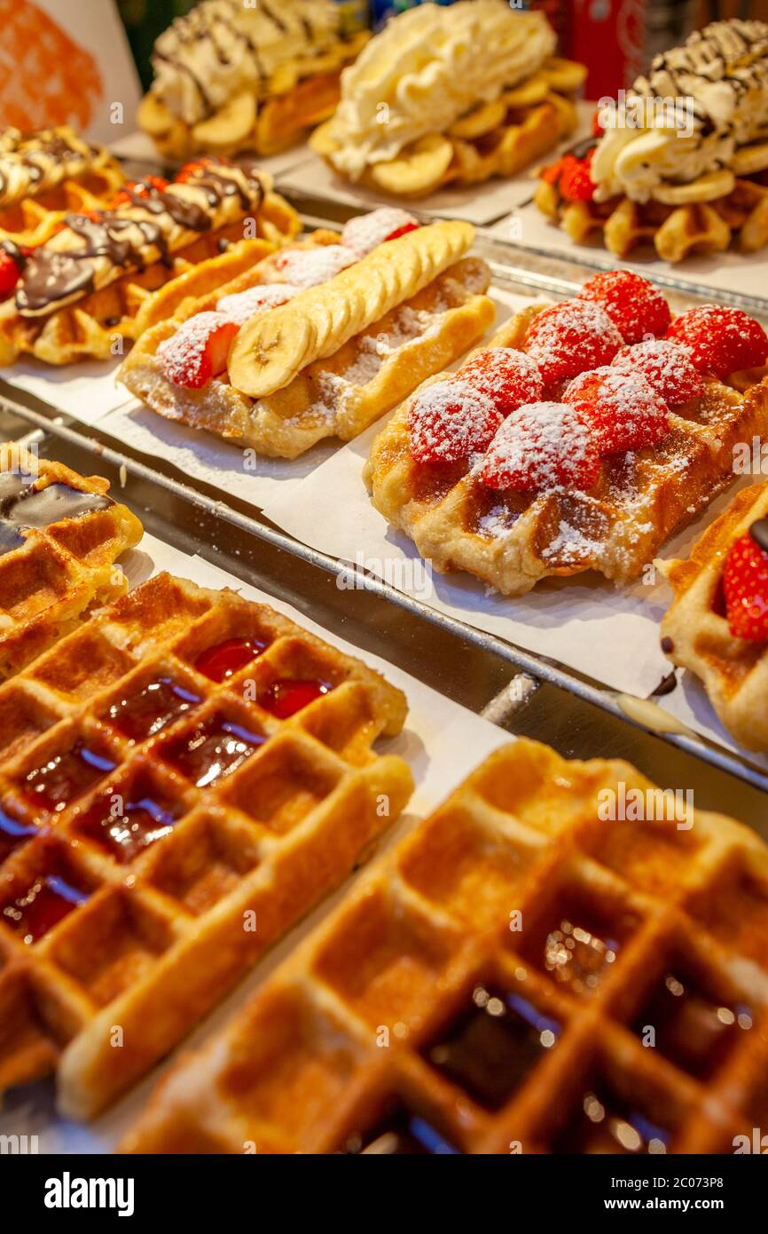 Waffle Shop, Brussels, Belgium, Europe Stock Photo