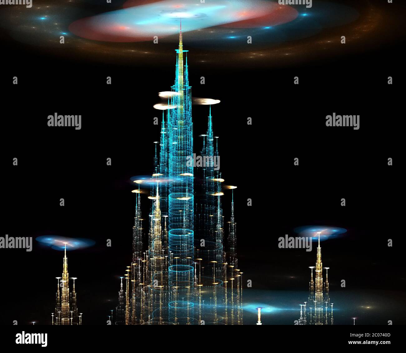 Mysterious city. Computer generated graphics. Stock Photo