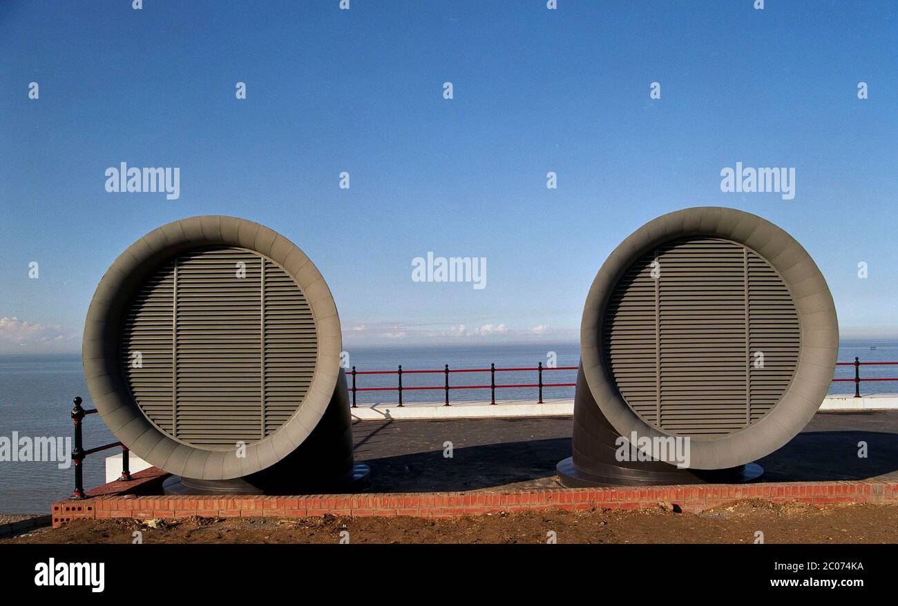 1996, newly opened water treatment works, Herne Bay, Kent, South East England, UK showing trumpet shaped circular ventilators. Stock Photo