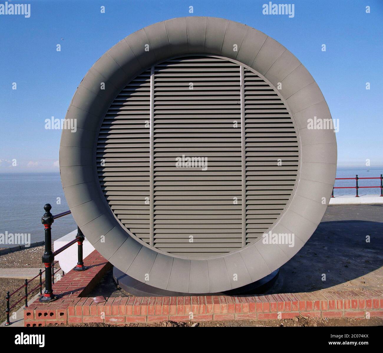 1996, newly opened water treatment works, Herne Bay, Kent, South East England, UK showing trumpet shaped circular ventilators. Stock Photo