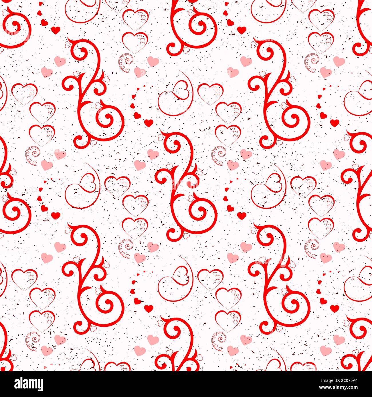 Love seamless pattern. Red hearts and swirls on white background Stock ...
