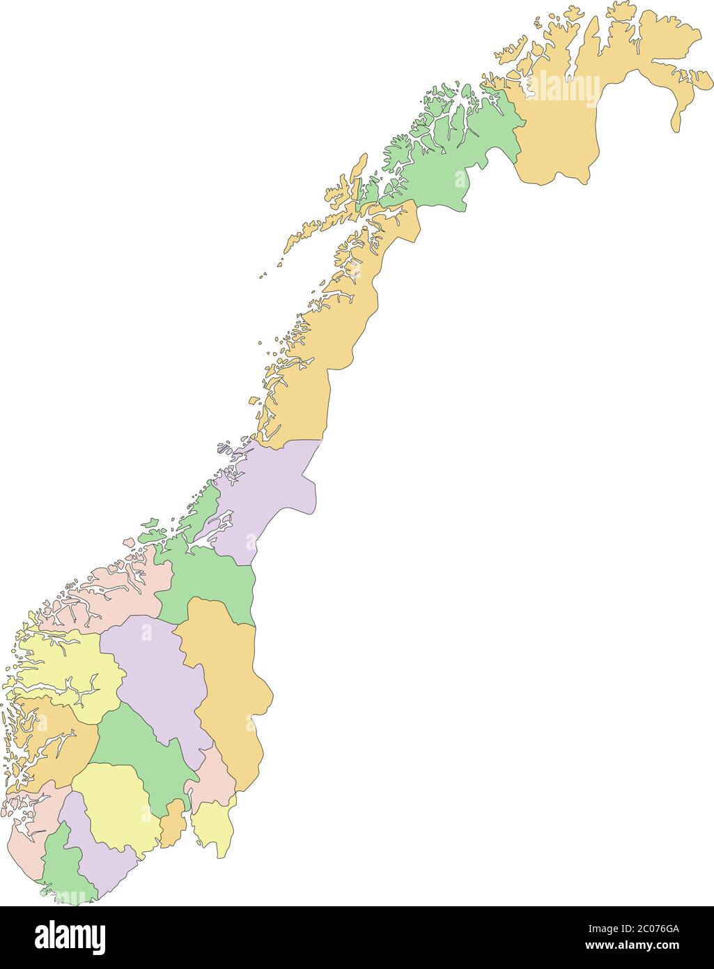 Norway - Highly detailed editable political map. Stock Vector